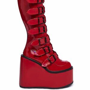 DEMONIA Red Holographic Trinity Boots Burning Man